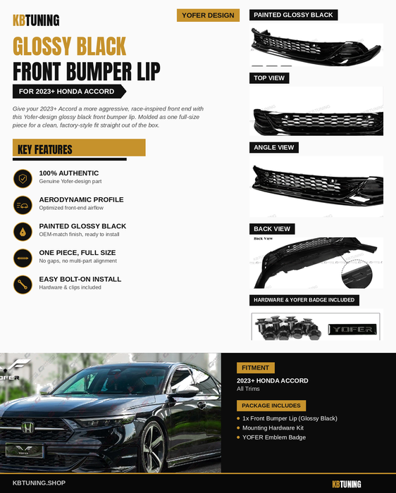 2023-2026 Honda Accord Yofer Front Bumper Lip